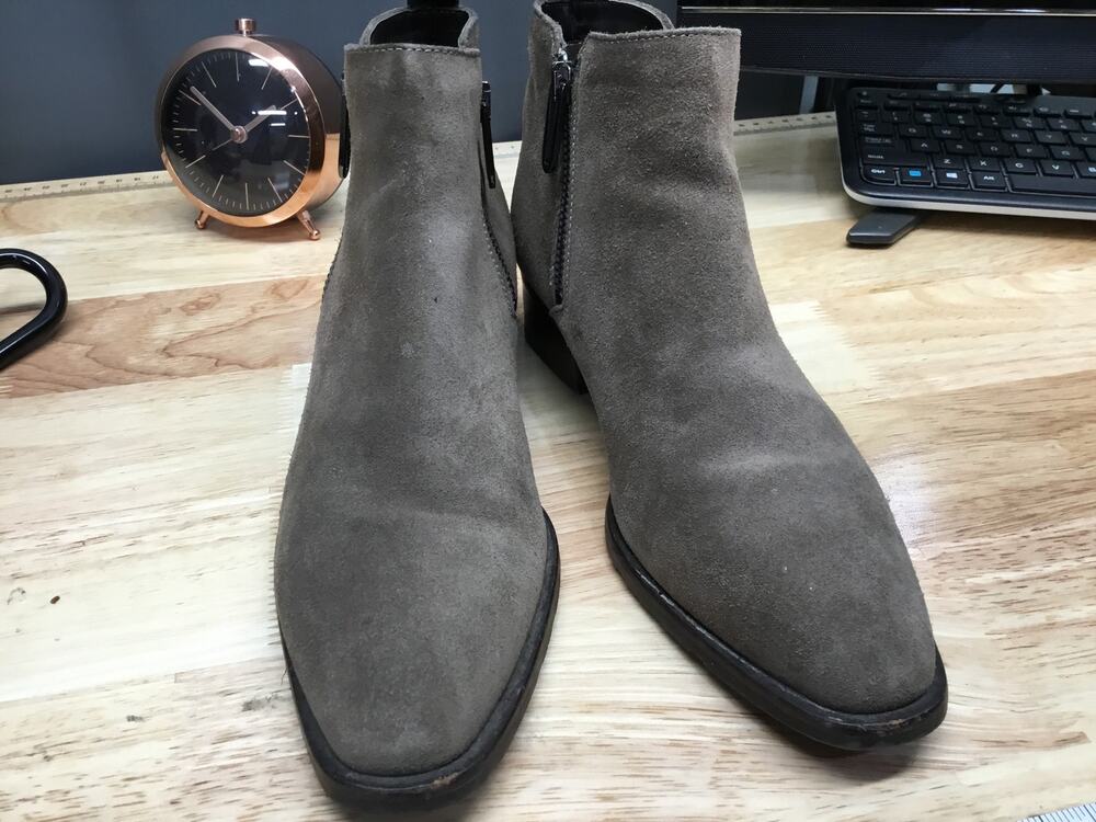 Aquatalia Fantina Boots Women's 7.5 Olive Green Suede Dual Zip Ankle Booties